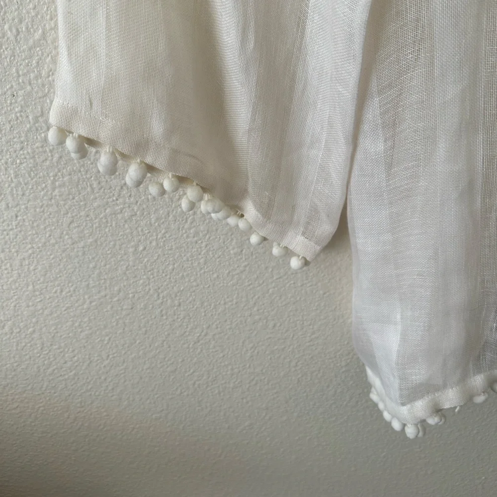 🆕Elegant White Pom-Pom Swim Cover-Up 100% linen - Picture 7 of 13